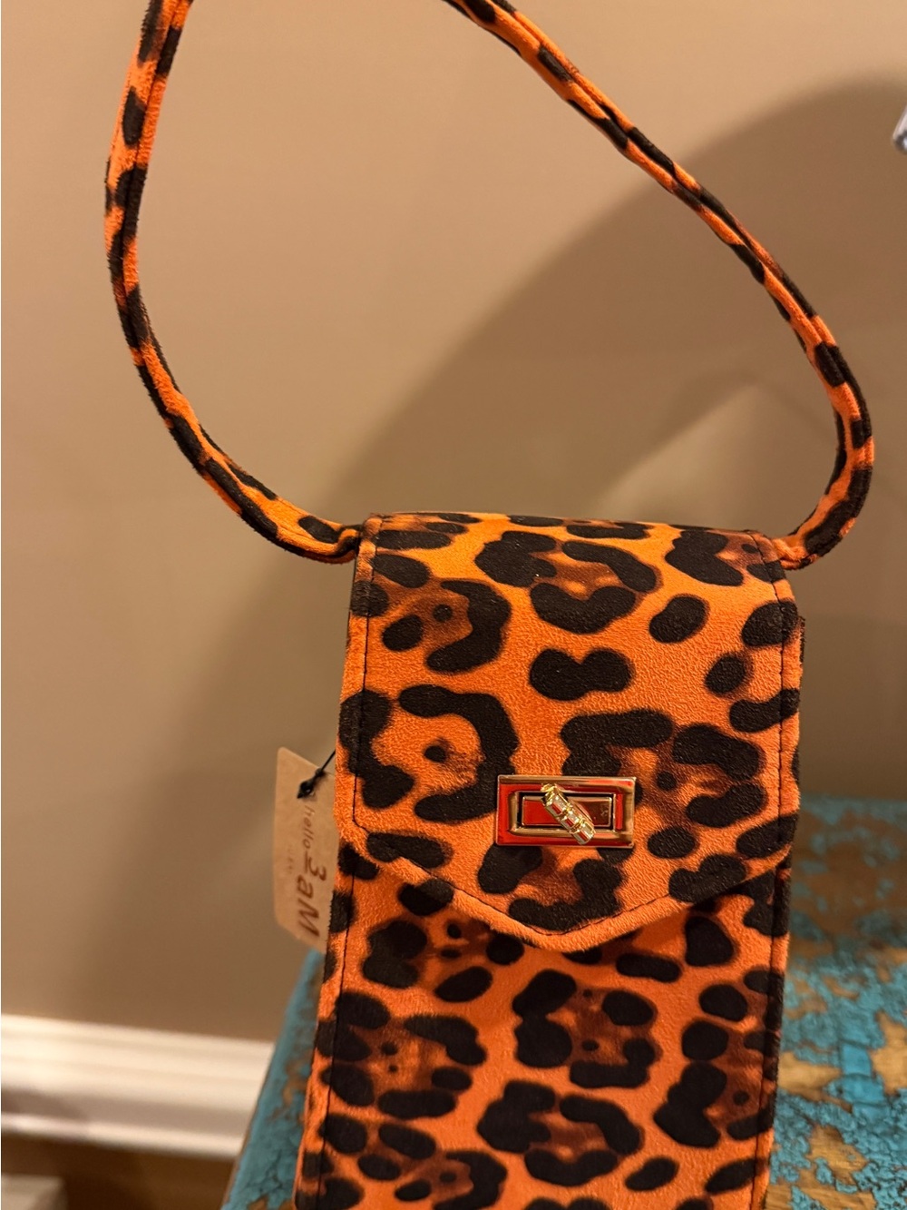 Orange and Black Leopard Print Handheld Purse